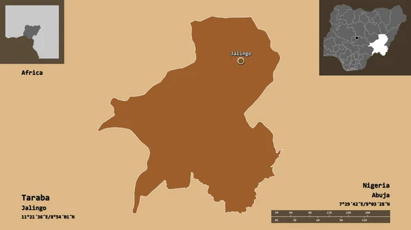 Shape Taraba Bundesstaat Nigeria Und Seine Hauptstadt Entfernungsskala Vorschau Und — Stockfoto