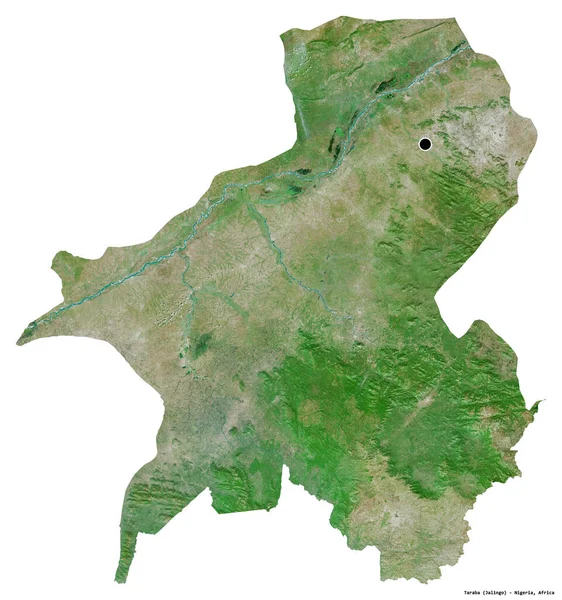 Alakja Taraba Nigéria Állam Főváros Elszigetelt Fehér Háttérrel Műholdas Képek — Stock Fotó