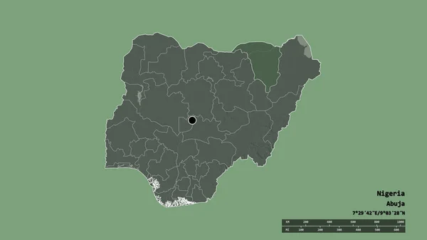 Nigéria Kiszáradt Alakja Fővárosával Regionális Körzetével Szétválasztott Yobe Területtel Címkék — Stock Fotó
