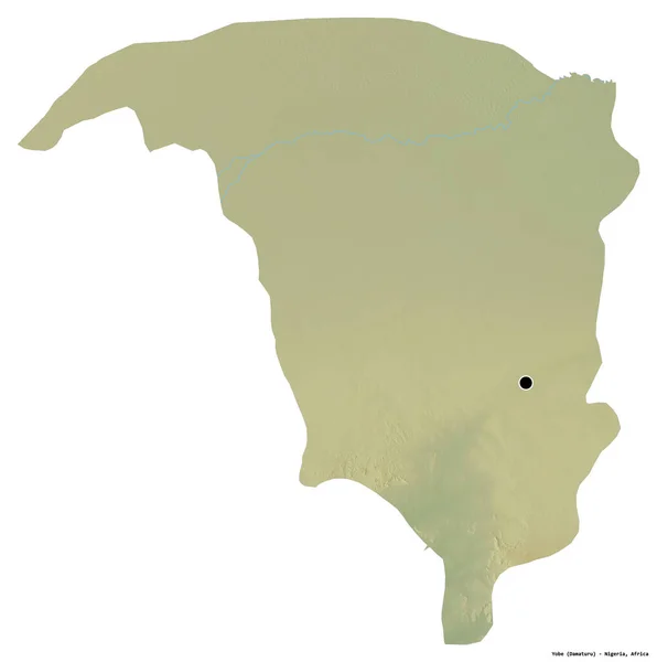 尼日利亚尤比州的形状 其首都被白色背景隔离 地形浮雕图 3D渲染 — 图库照片