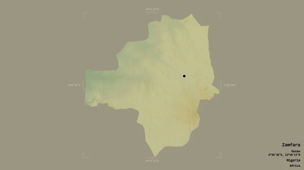 尼日利亚赞法拉州的一个地区 在一个地理参考方块中被隔离在坚实的背景下 地形浮雕图 3D渲染 — 图库照片