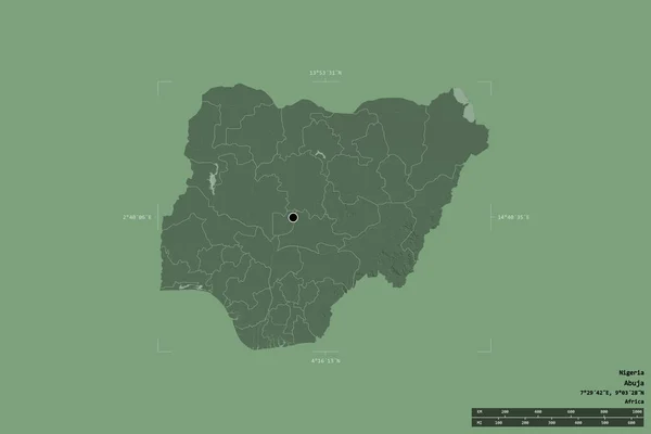 Area Della Nigeria Isolata Uno Sfondo Solido Una Scatola Delimitazione — Foto Stock