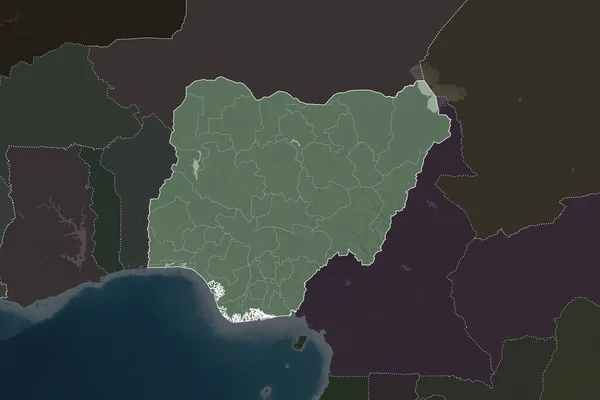 ナイジェリアの形状は近隣地域の砂漠化によって分離されている 国境だ 色の標高マップ 3Dレンダリング — ストック写真