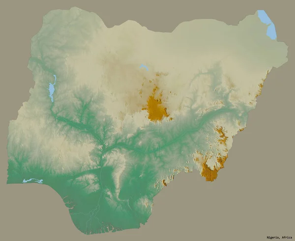尼日利亚的形状 其首都隔离在一个坚实的色彩背景 地形浮雕图 3D渲染 — 图库照片