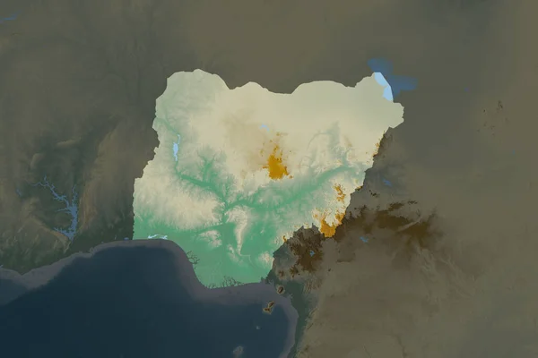 Forma Nigeria Separada Por Desaturación Las Áreas Vecinas Mapa Topográfico — Foto de Stock