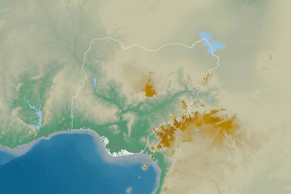 Расширенная Область Очерченной Нигерии Топографическая Карта Рельефа Рендеринг — стоковое фото