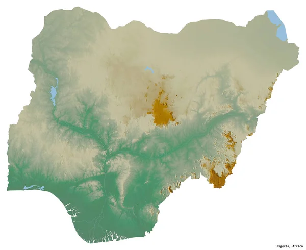 Forma Nigéria Com Sua Capital Isolada Fundo Branco Mapa Topográfico — Fotografia de Stock