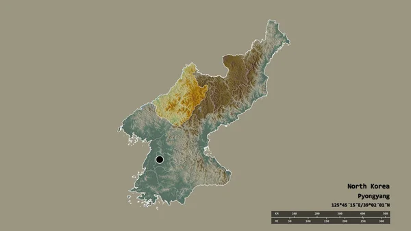 Vyprahlý Tvar Severní Koreje Hlavním Městem Hlavní Regionální Divizí Oddělenou — Stock fotografie