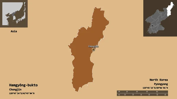 Form Von Hamgyong Bukto Provinz Nordkoreas Und Seiner Hauptstadt Entfernungsskala — Stockfoto