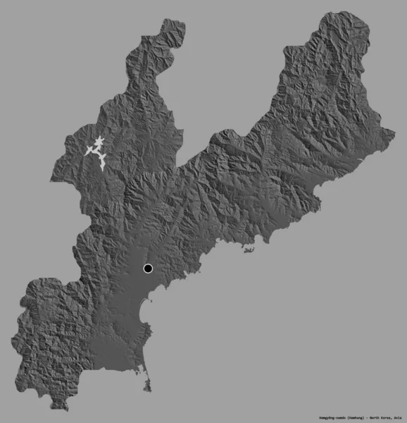 北朝鮮省のハムギョンナムドの形で その首都はしっかりとした色の背景に隔離されています 標高マップ 3Dレンダリング — ストック写真