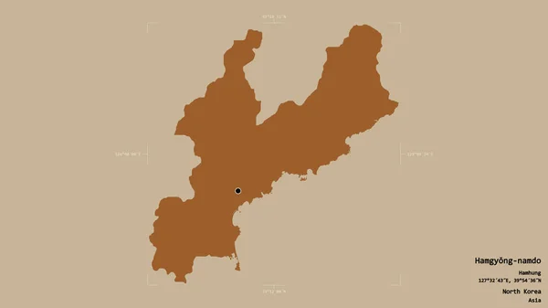 北朝鮮の省 ハムギョンナムドの地域は 洗練された境界ボックスにしっかりとした背景に隔離されています ラベル パターン化されたテクスチャの構成 3Dレンダリング — ストック写真