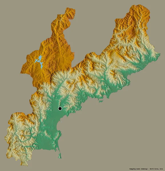 北朝鮮省のハムギョンナムドの形で その首都はしっかりとした色の背景に隔離されています 地形図 3Dレンダリング — ストック写真