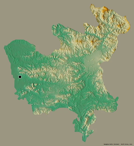 北朝两省Hwanghae Bukto的形状 其首都用纯色背景隔开 地形浮雕图 3D渲染 — 图库照片