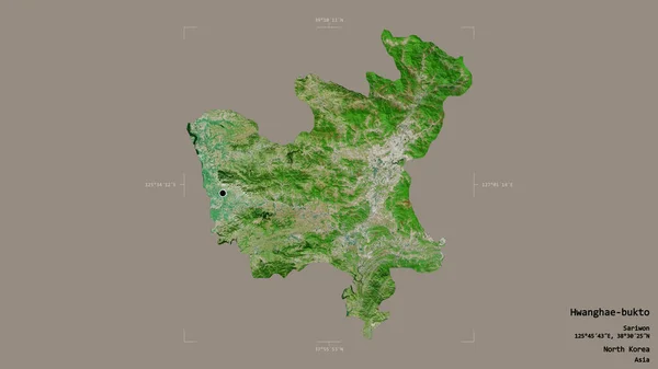 北朝鮮省黄海部の地域は 地理的に結合された箱の中にしっかりとした背景に隔離されている ラベル 衛星画像 3Dレンダリング — ストック写真