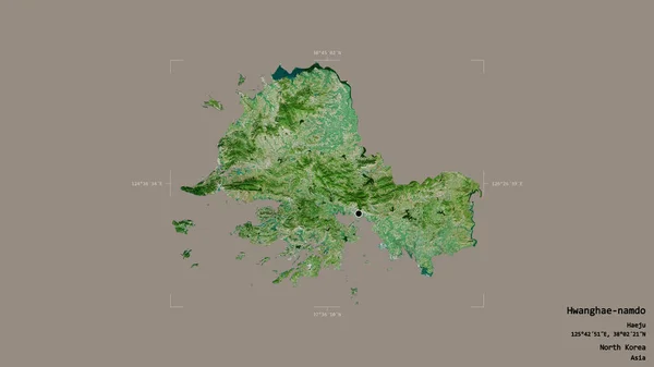 北朝鮮省黄海南道の地域は 地理的に結合された箱の中にしっかりとした背景に隔離されている ラベル 衛星画像 3Dレンダリング — ストック写真