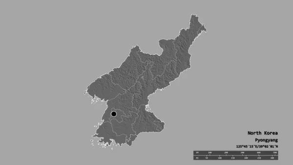 Forma Dessaturada Coreia Norte Com Sua Capital Principal Divisão Regional — Fotografia de Stock