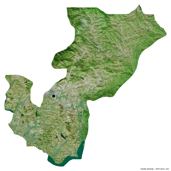 开城的形状 北朝鲜的特别行政区 其首都被白色背景隔离 卫星图像 3D渲染 — 图库照片