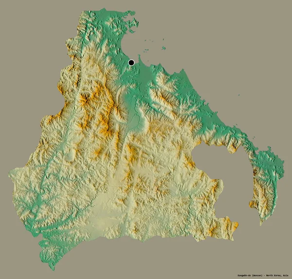 Shape Kangwon Province North Korea Its Capital Isolated Solid Color — Stock Photo, Image