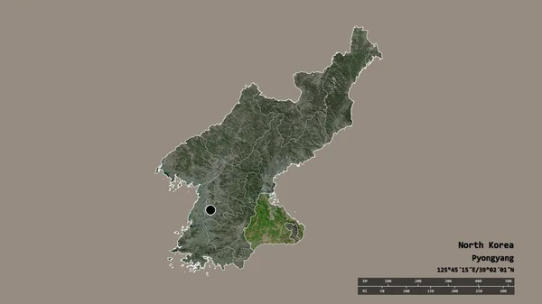 Desaturerad Form Nordkorea Med Dess Huvudstad Huvudsakliga Regionala Uppdelning Och — Stockfoto