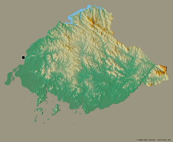 北朝鮮の省都であるプヨンアンブクトの形はしっかりとした色の背景に隔離されている 地形図 3Dレンダリング — ストック写真