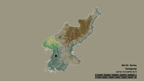 Desaturerad Form Nordkorea Med Dess Huvudstad Huvudsakliga Regionala Uppdelning Och — Stockfoto
