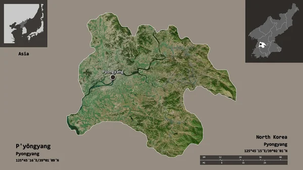 Form Yongyang Speciell Stad Nordkorea Och Dess Huvudstad Avståndsskala Förhandsvisningar — Stockfoto