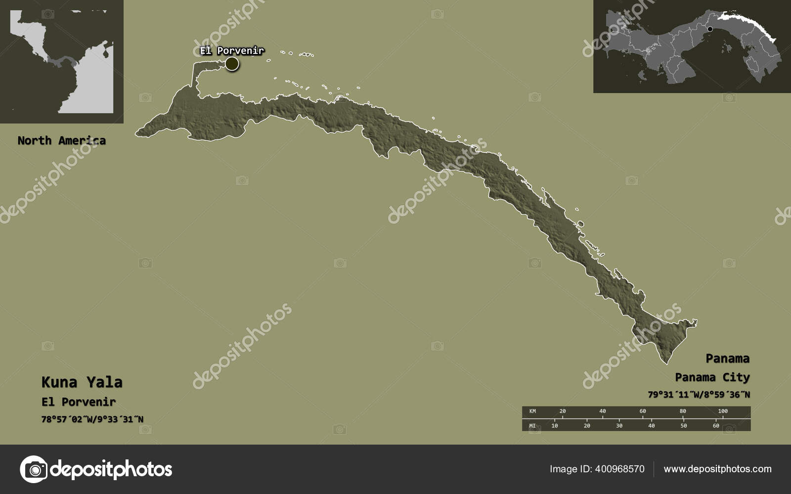 Shape Kuna Yala Indigenous Territory Panama Its Capital Distance Scale