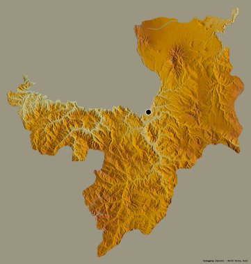 Kuzey Kore 'nin Ryanggang eyaleti, başkenti katı renk arkaplanı ile izole edilmiştir. Topografik yardım haritası. 3B görüntüleme