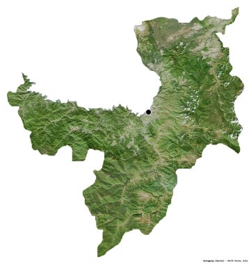 Kuzey Kore 'nin başkenti Ryanggang' ın beyaz arka planda izole edilmiş hali. Uydu görüntüleri. 3B görüntüleme