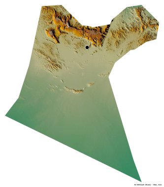 Ad Dakhliyah 'ın şekli, Umman bölgesi, başkenti beyaz arka planda izole edilmiş. Topografik yardım haritası. 3B görüntüleme