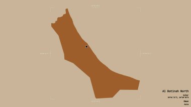 Al Batinah Kuzey Bölgesi, Umman Bölgesi, jeoreferatlı bir sınır kutusunda sağlam bir arka planda izole edilmiş. Etiketler. Desenli dokuların bileşimi. 3B görüntüleme