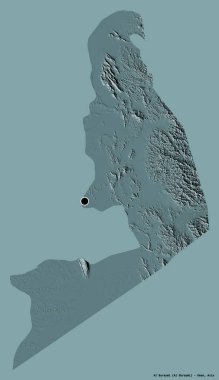 Al Buraymi 'nin şekli, Umman bölgesi, sermayesi katı renk arka planında izole edilmiş. Renkli yükseklik haritası. 3B görüntüleme
