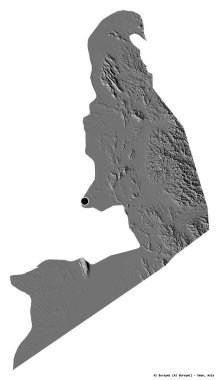 Al Buraymi 'nin şekli, Umman bölgesi, başkenti beyaz arka planda izole edilmiş. Çift seviyeli yükseklik haritası. 3B görüntüleme