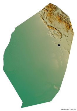Al Dhahira 'nın şekli, Umman bölgesi, başkenti beyaz arka planda izole edilmiş. Topografik yardım haritası. 3B görüntüleme