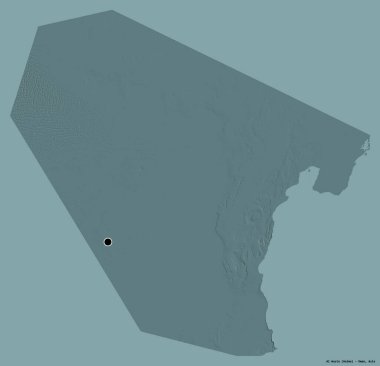 Umman bölgesi Al Wusta 'nın şekli, sermayesi katı renk arka planında izole edilmiş. Renkli yükseklik haritası. 3B görüntüleme