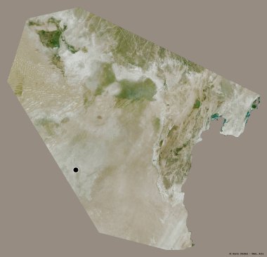 Umman bölgesi Al Wusta 'nın şekli, sermayesi katı renk arka planında izole edilmiş. Uydu görüntüleri. 3B görüntüleme