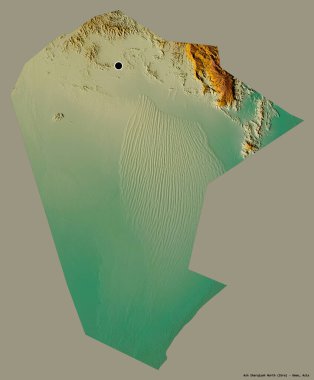 Ash Sharqiyah North, Umman bölgesi, başkenti katı bir renk arkaplanı ile izole edilmiştir. Topografik yardım haritası. 3B görüntüleme