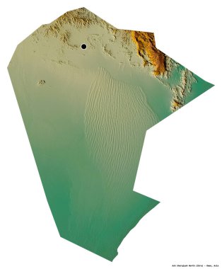 Ash Sharqiyah North, Umman bölgesi, başkenti beyaz arka planda izole edilmiş. Topografik yardım haritası. 3B görüntüleme