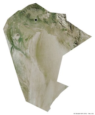 Ash Sharqiyah North, Umman bölgesi, başkenti beyaz arka planda izole edilmiş. Uydu görüntüleri. 3B görüntüleme