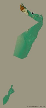 Ash Sharqiyah South, Umman bölgesi, başkenti katı renk arkaplanı ile izole edilmiştir. Topografik yardım haritası. 3B görüntüleme