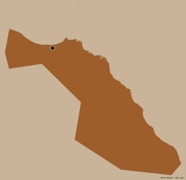 Umman eyaleti Muscat 'ın şekli, başkenti katı bir renk arkaplanı ile izole edilmiştir. Desenli dokuların bileşimi. 3B görüntüleme
