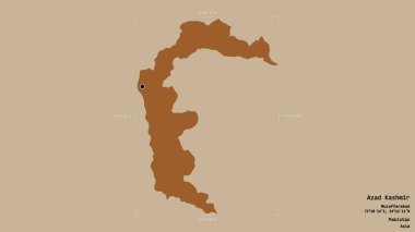 Azad Kashmir bölgesi, Pakistan 'ın merkezi yönetilen bölgesi, jeoreferatlı bir sınır kutusunda katı bir arka planda izole edilmiş. Etiketler. Desenli dokuların bileşimi. 3B görüntüleme