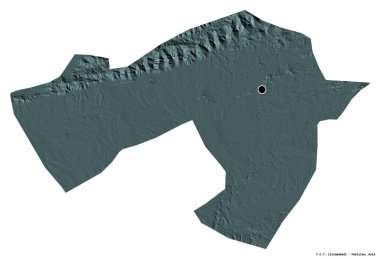 Pakistan 'ın başkenti F.C.T.' nin beyaz arka planda izole edilmiş hali. Renkli yükseklik haritası. 3B görüntüleme