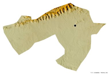 Pakistan 'ın başkenti F.C.T.' nin beyaz arka planda izole edilmiş hali. Topografik yardım haritası. 3B görüntüleme