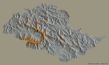 Kuzey bölgelerinin şekli, Pakistan 'ın merkezi yönetimli bölgesi, başkenti katı bir renk arkaplanı ile izole edilmiş. Topografik yardım haritası. 3B görüntüleme