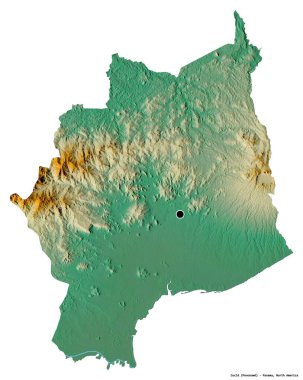 Beyaz arka planda sermayesi izole edilmiş Cocle, Panama eyaleti. Topografik yardım haritası. 3B görüntüleme