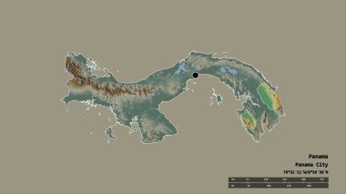 Başkenti, ana bölgesel bölümü ve ayrılmış Embera bölgesiyle Panama 'nın dejenere edilmiş şekli. Etiketler. Topografik yardım haritası. 3B görüntüleme