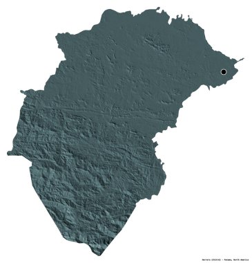 Beyaz arka planda başkenti izole edilmiş olan Herrera, Panama eyaleti. Renkli yükseklik haritası. 3B görüntüleme