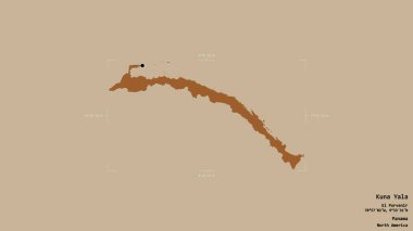 Panama 'nın yerli bölgesi Kuna Yala' da katı bir arka planda izole edilmiş bir sınır kutusunda. Etiketler. Desenli dokuların bileşimi. 3B görüntüleme