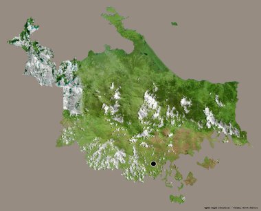 Ngobe Bugle 'ın şekli, Panama' nın doğal bölgesi, başkenti katı renk arkaplanı ile izole edilmiş. Uydu görüntüleri. 3B görüntüleme